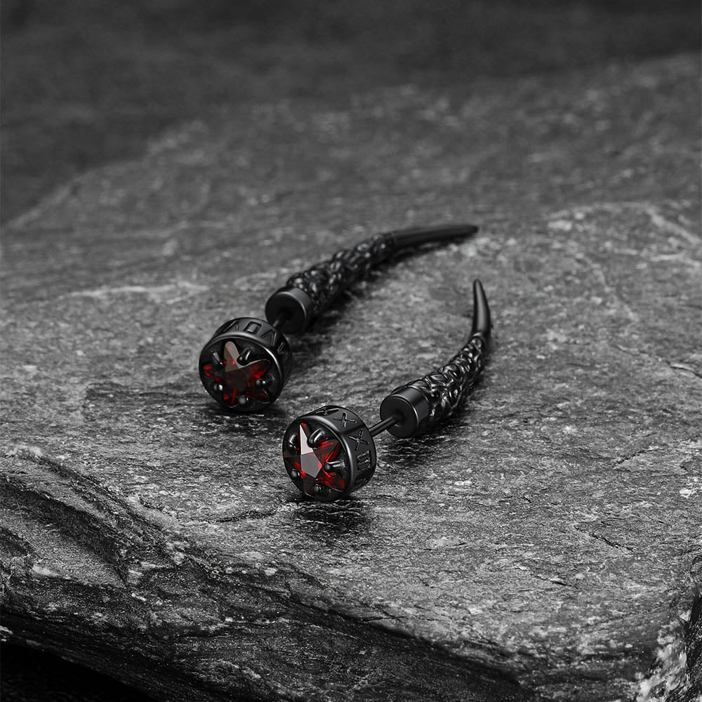 Viking Rune Fang Stud Earrings for Men – Nordic Star CZ Earrings