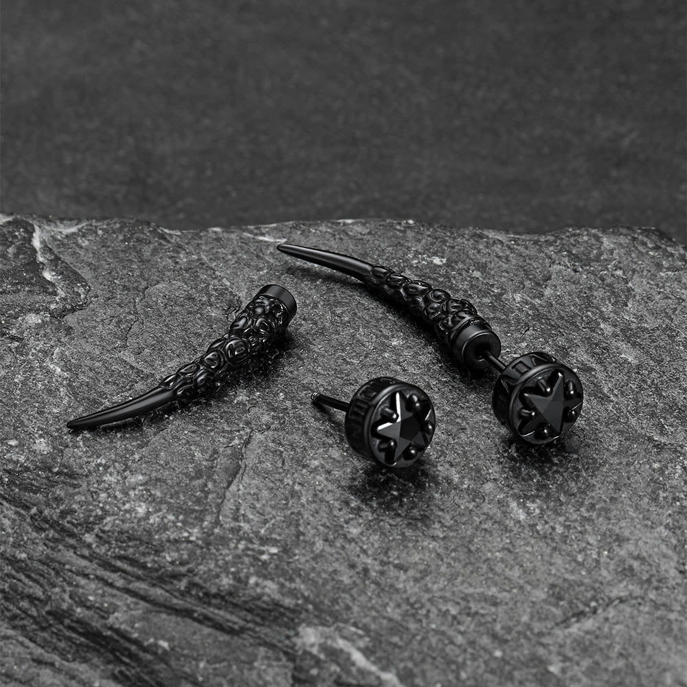 Viking Rune Fang Stud Earrings for Men – Nordic Star CZ Earrings