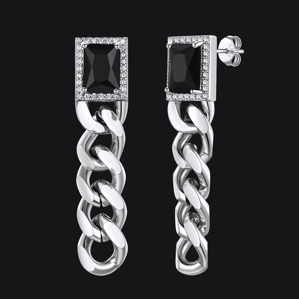 Black Cubic Zirconia Chain Link Dangle Stud Earrings for Men