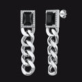 Black Cubic Zirconia Chain Drop Earrings with Gem for Men