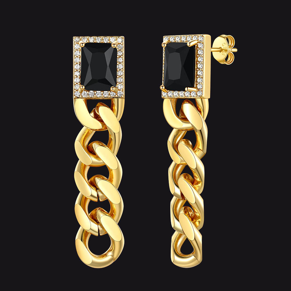Black Cubic Zirconia Chain Link Dangle Stud Earrings for Men
