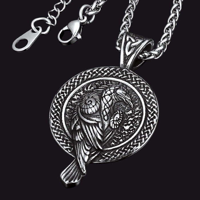 Viking Odin's Raven Pendant Necklace for Men
