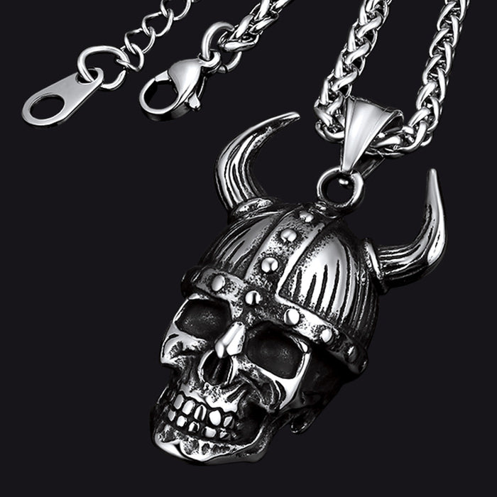 Viking Helmet Skull Pendant Necklace For Men
