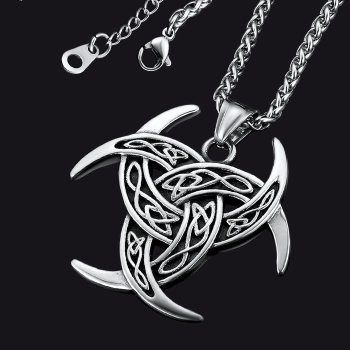 Viking Triple Horn of Odin Necklace Crescent Triquetra Charm Amuelt for Men