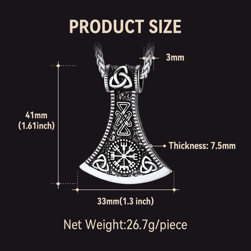 Battle Axe Viking Pendant Necklace with Compass For Men