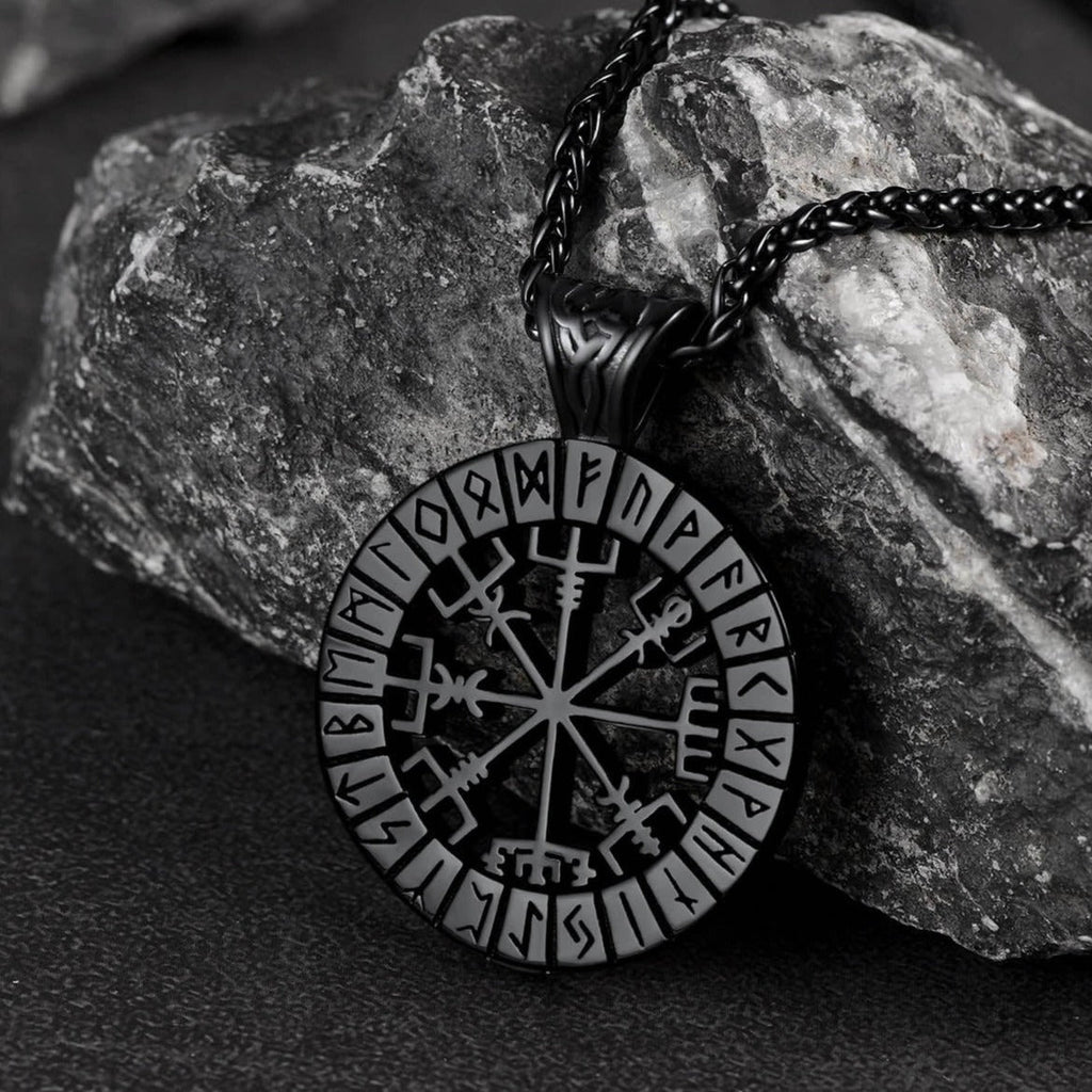 Viking Runes Vegvisir Compass Necklace Pendant For Men