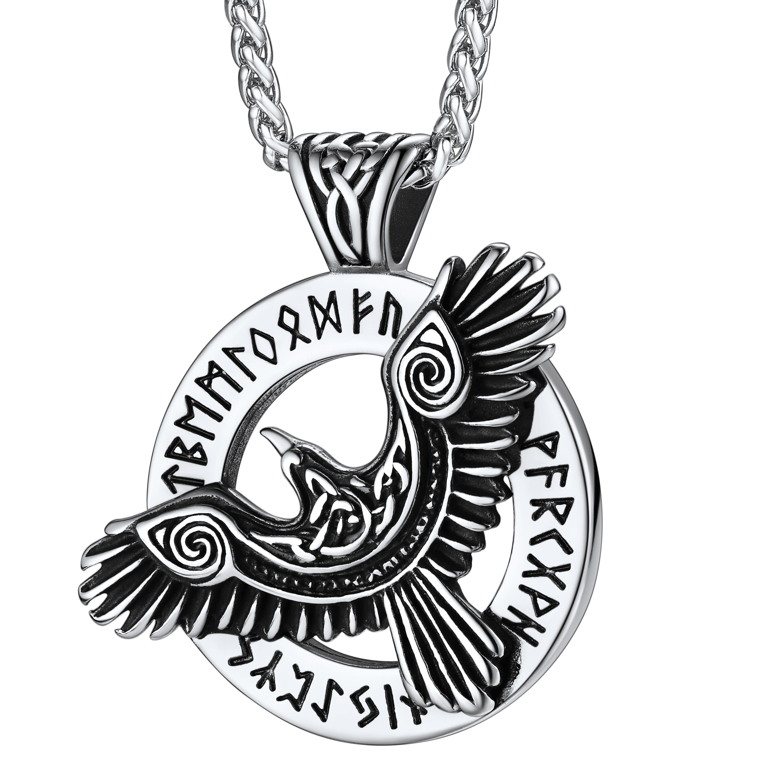 Viking Odin's Raven Necklace For Men With Runes
