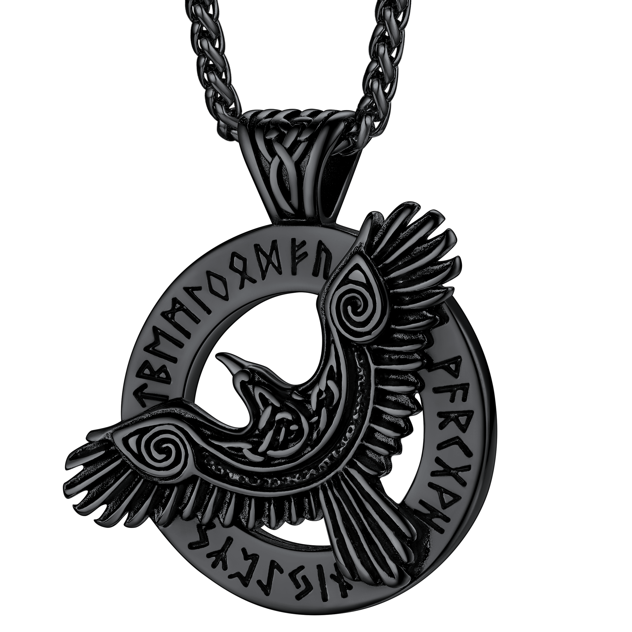 Viking Odin's Raven Necklace For Men With Runes