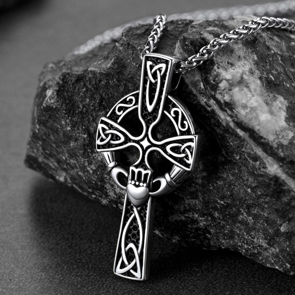 Irish Celtic Cross Necklace with Claddage For Men