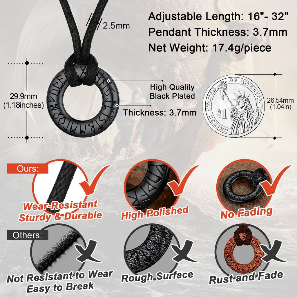 Norse Viking Rune Circle Chain Necklace for Men Women