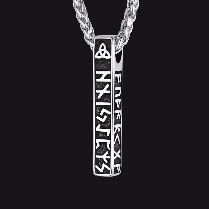 Engraved Viking Runes Bar Necklace Pendant Jewelry For Men