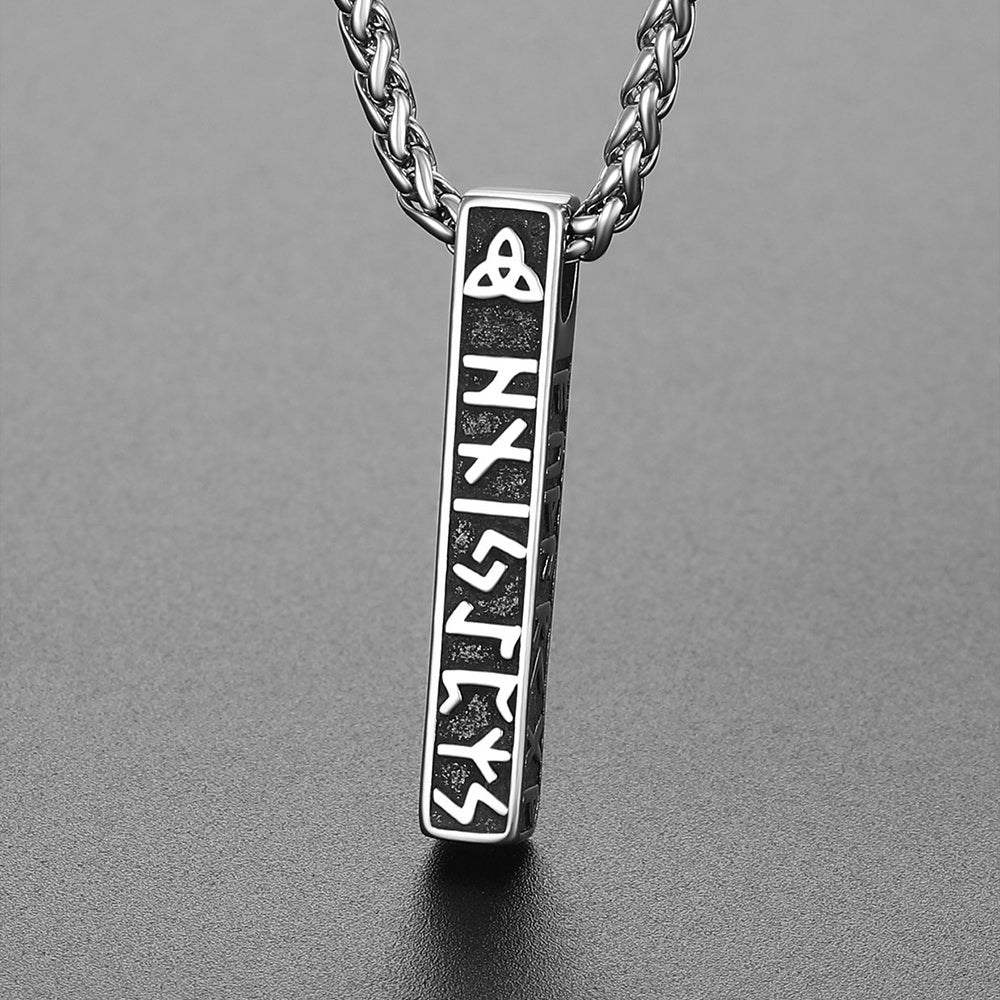 Engraved Viking Runes Bar Necklace Pendant Jewelry For Men