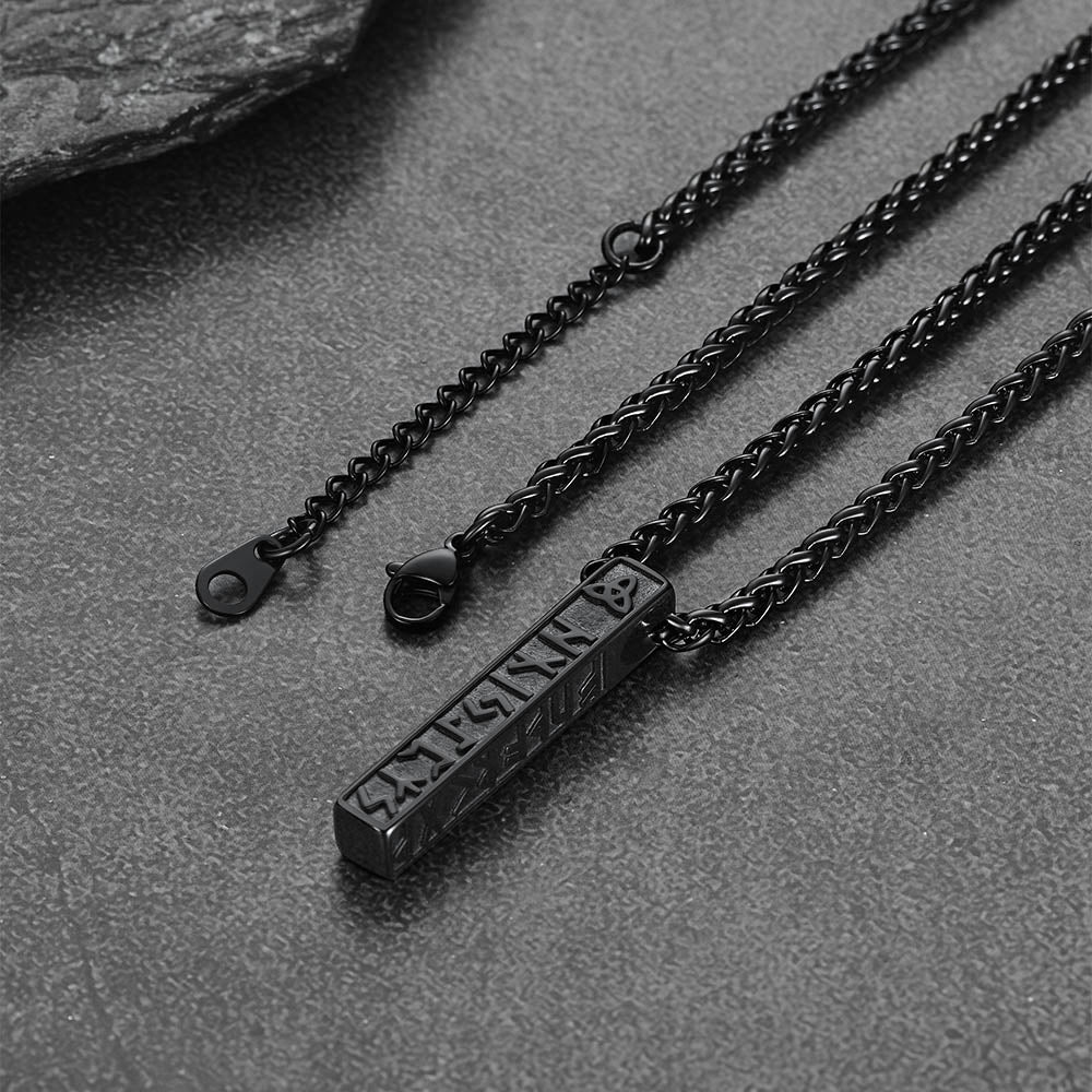 Engraved Viking Runes Bar Necklace Pendant Jewelry For Men