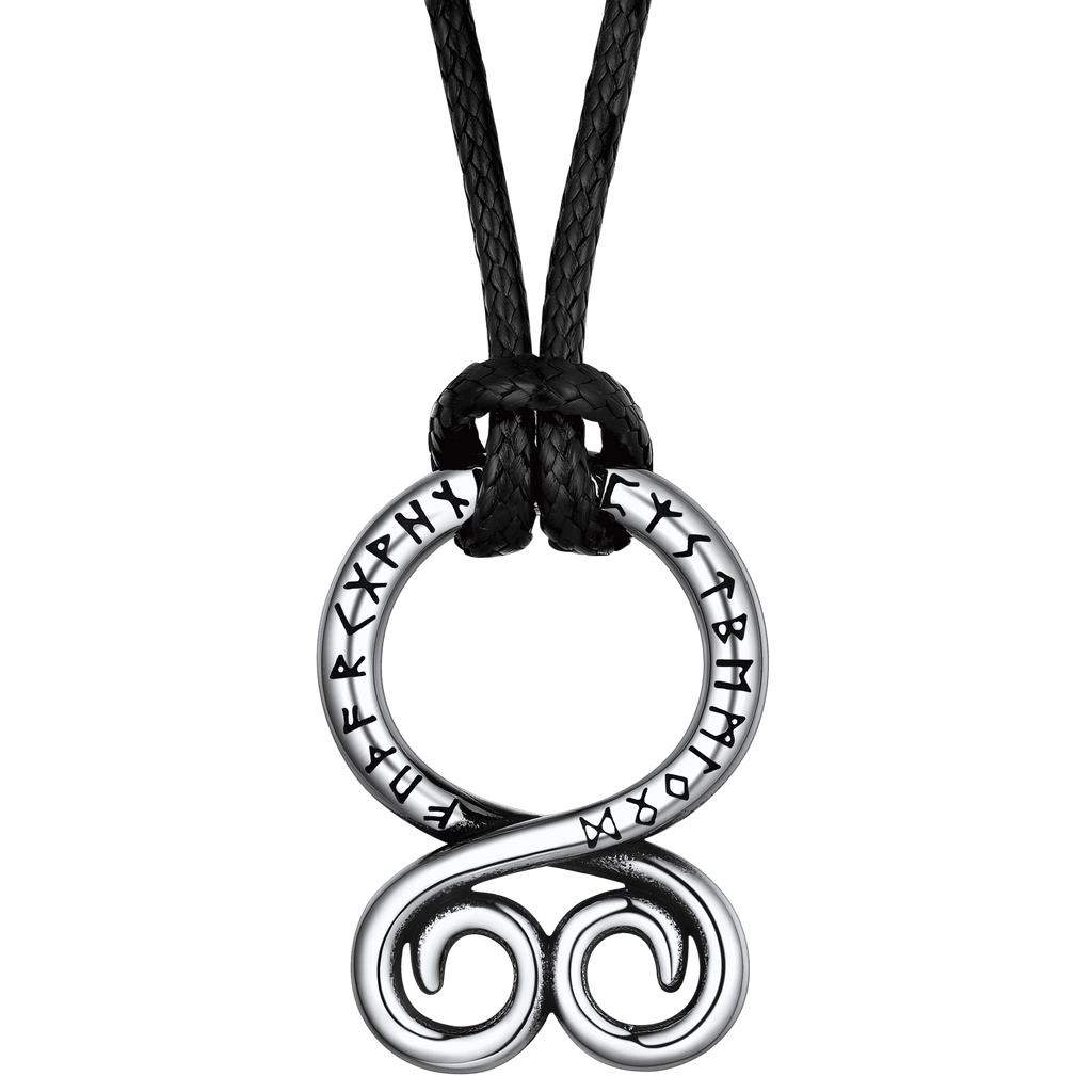 Troll Cross Pendant Leather Necklace with Viking Runes
