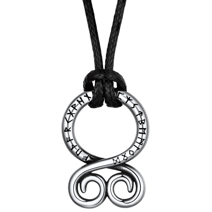 Troll Cross Pendant Leather Necklace with Viking Runes