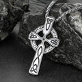 Irish Celtic Cross Pendant Necklace with Viking Runes for Men