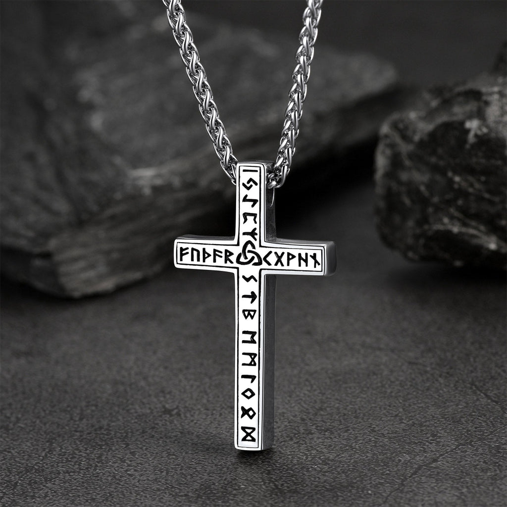 Viking Rune Cross Pendant Necklace for Men