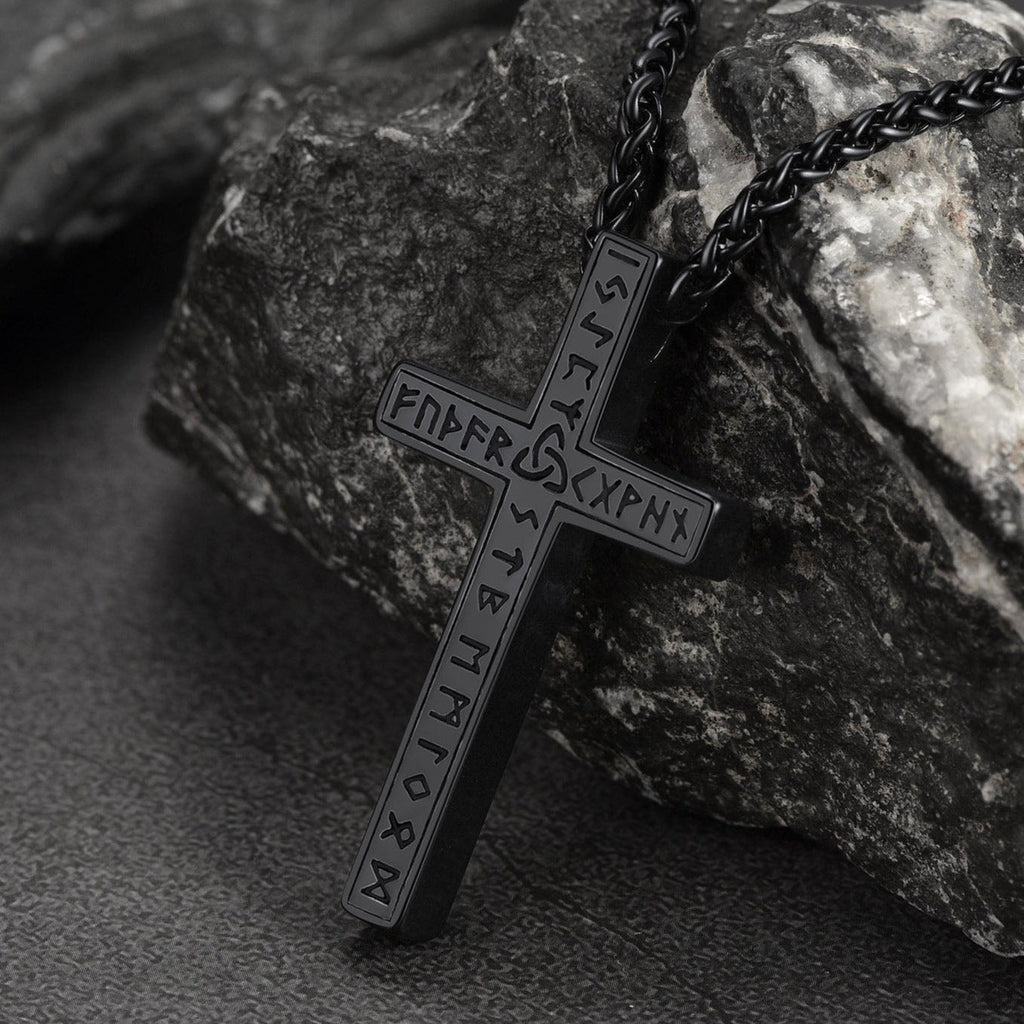 Viking Rune Cross Pendant Necklace for Men