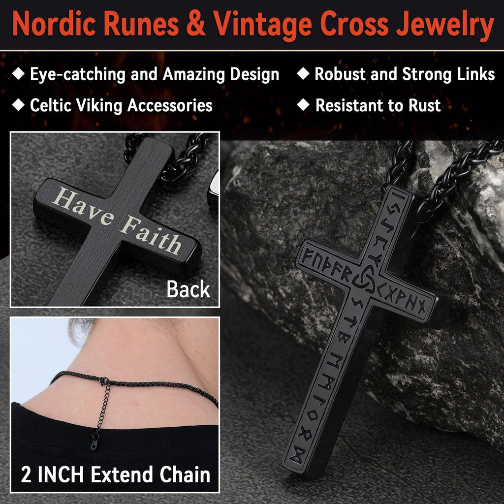 Viking Rune Cross Pendant Necklace for Men