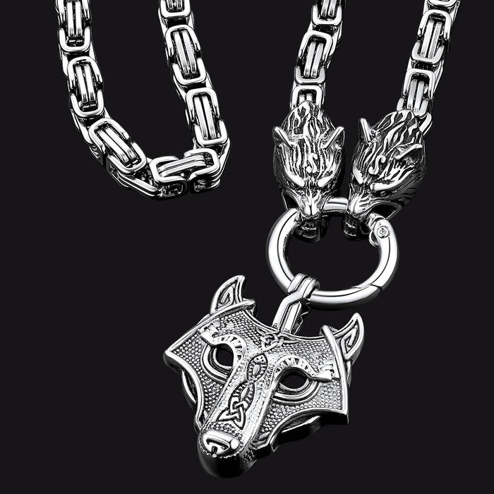 Viking Wolf Head Kings Chain & Fenrir Pendant Necklace