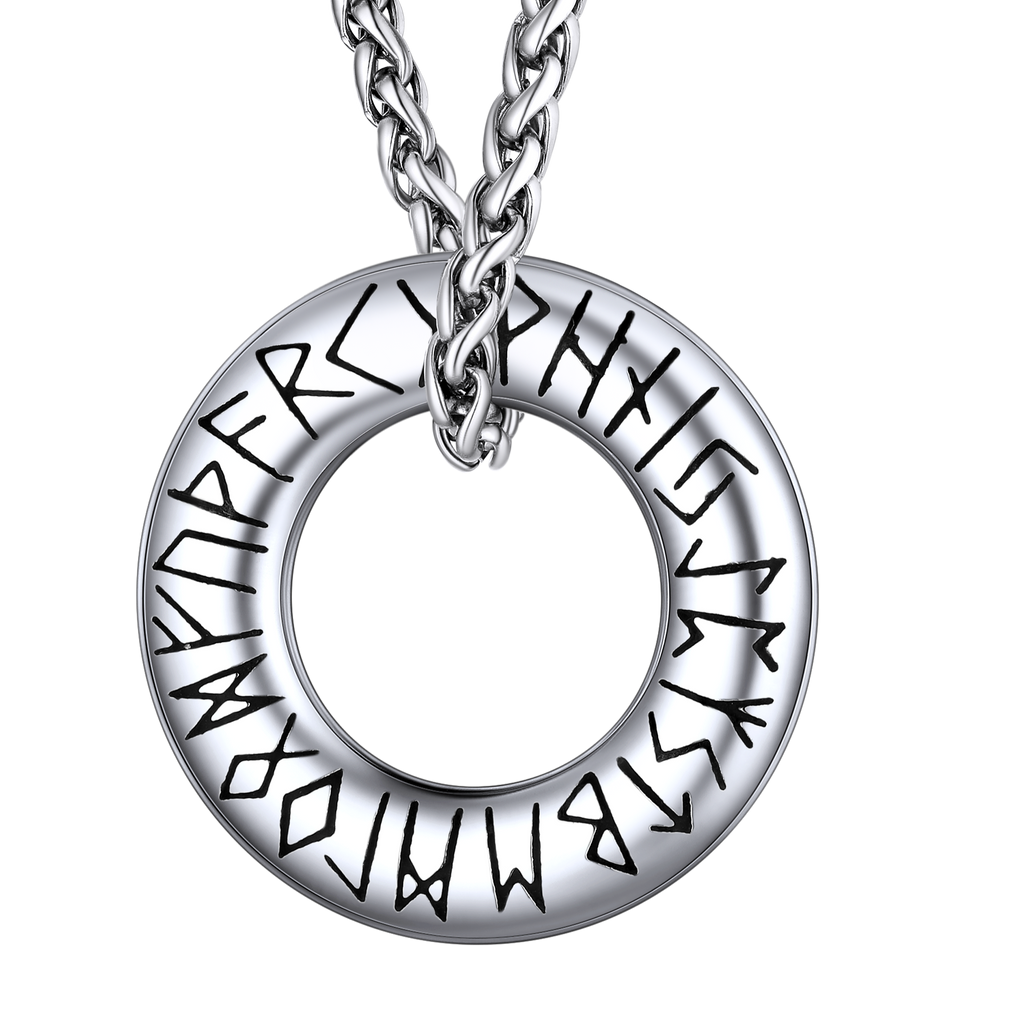 Norse Viking Rune Circle Chain Necklace for Men Women