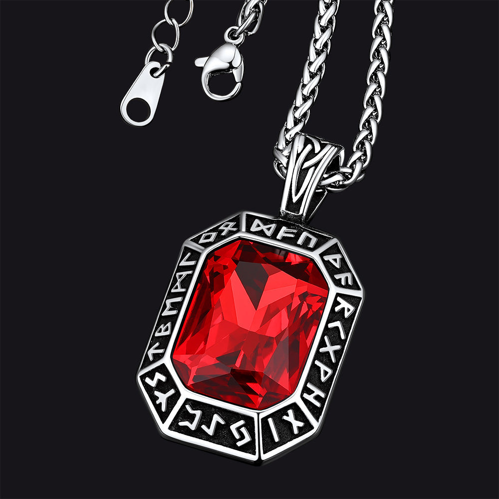 Engraved Crystal Dog Tag Necklace with Viking Runes For Men