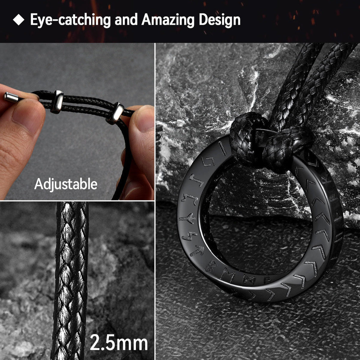 Viking Mobius Circle Leather Necklace Adjustable Leather Chain for Men