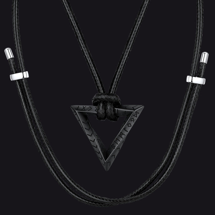 Viking Rune Mobius Triangle Pendant Necklace with Leather Chain