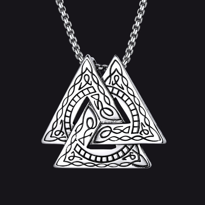 Viking Norse Odin Triangle Valknut Pendant Necklace for Men