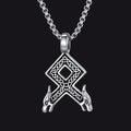 Viking Othala Rune Wolf Heads Pendant Necklace for Men