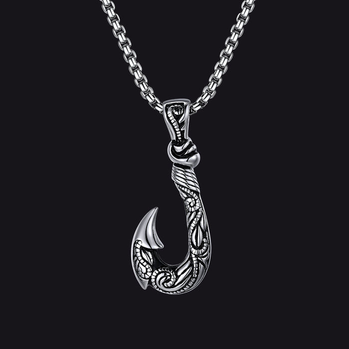 Viking Fish Hook Pendant Amulet Necklace for Men