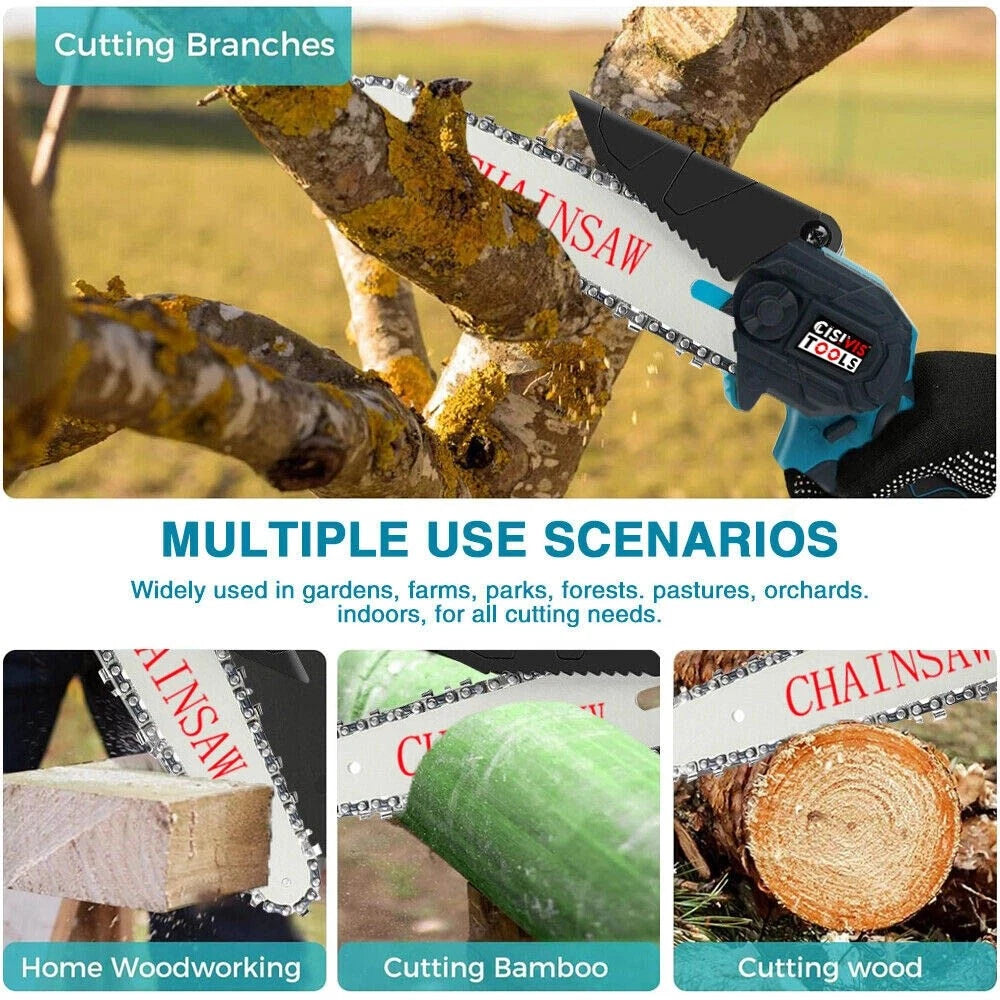 Upgraded Mini Chainsaw | Cordless Lightweight Tool with Dual Batteries | Effortless Cutting for Garden Maintenance