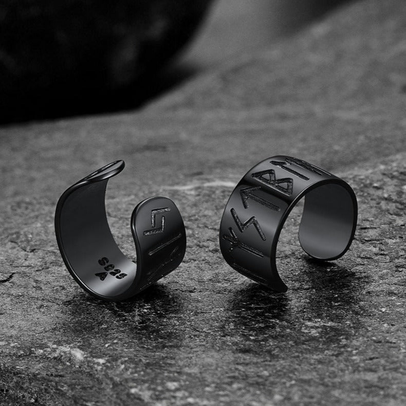 Norse Viking Runes Ear Cuff Earrings for Men in Sterling Silver