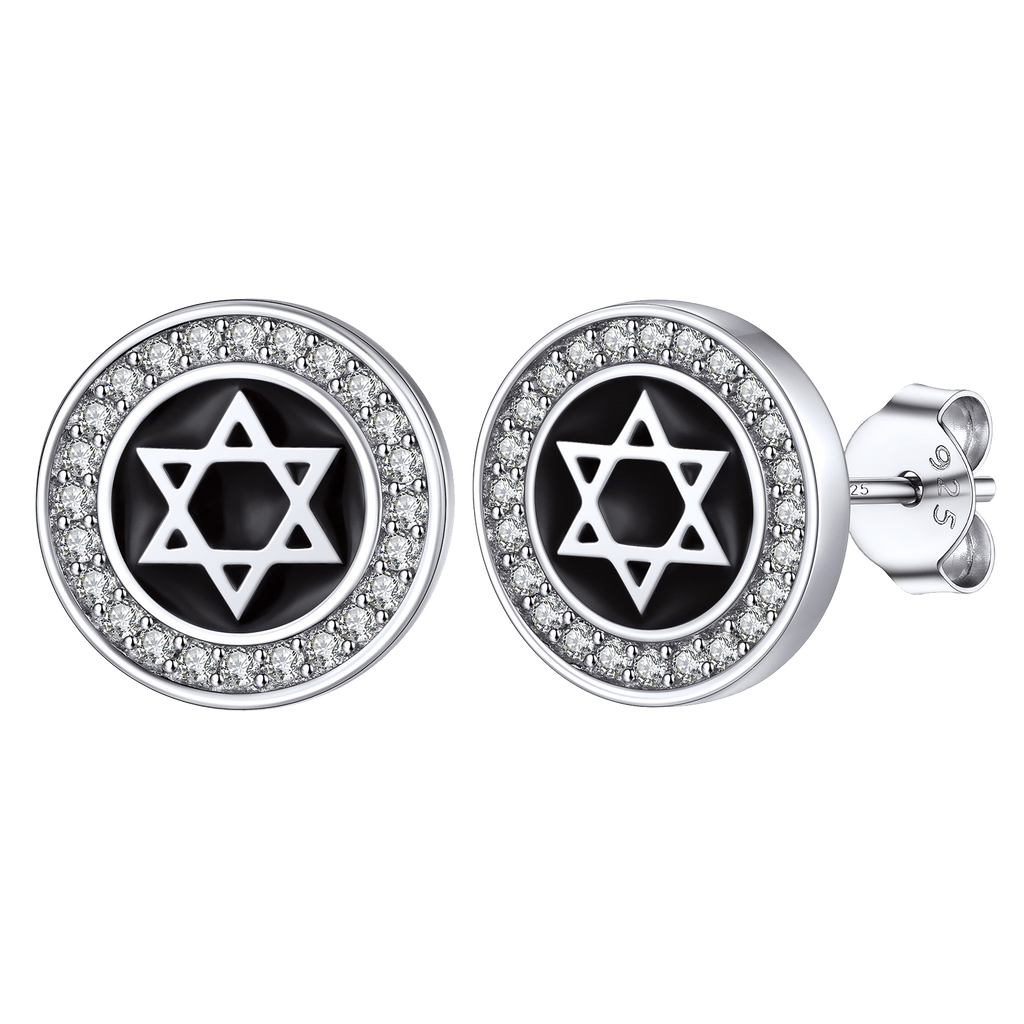 Silver Zircon Star Of David Stud Earrings for Men Women