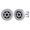 Silver Zircon Star Of David Stud Earrings for Men Women