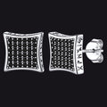 9mm Square Black Diamond Stud Earrings with Viking Runes