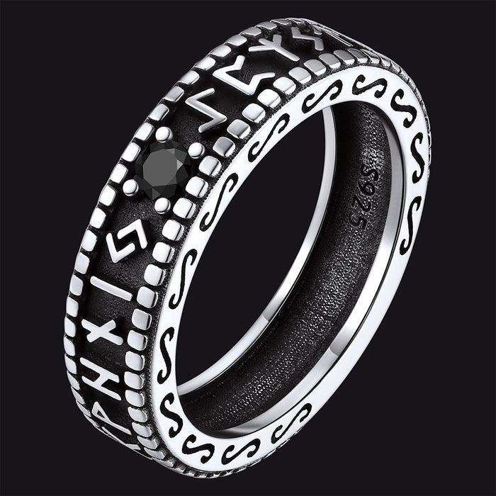 Sterling Silver Norse Runes Ring with Black Onyx