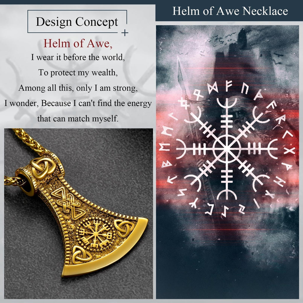 Battle Axe Viking Pendant Necklace with Compass For Men