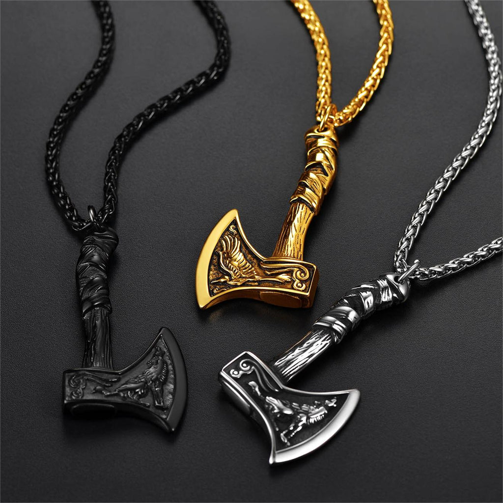 Norse Viking Battle Axe Necklace Amulet Jewelry for Men