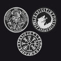 Norse Viking Compass Raven Badge Embroidered Applique Hook, 3 Pack
