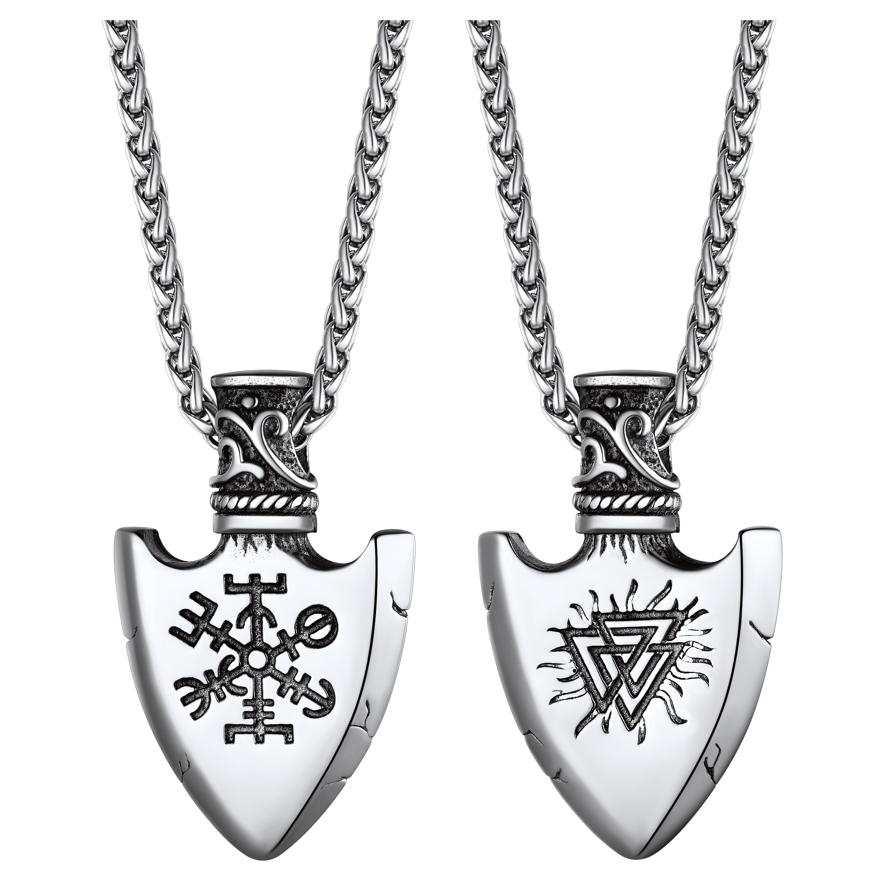 Viking Gungnir Pendant Necklace With Valknut & Compass for Men