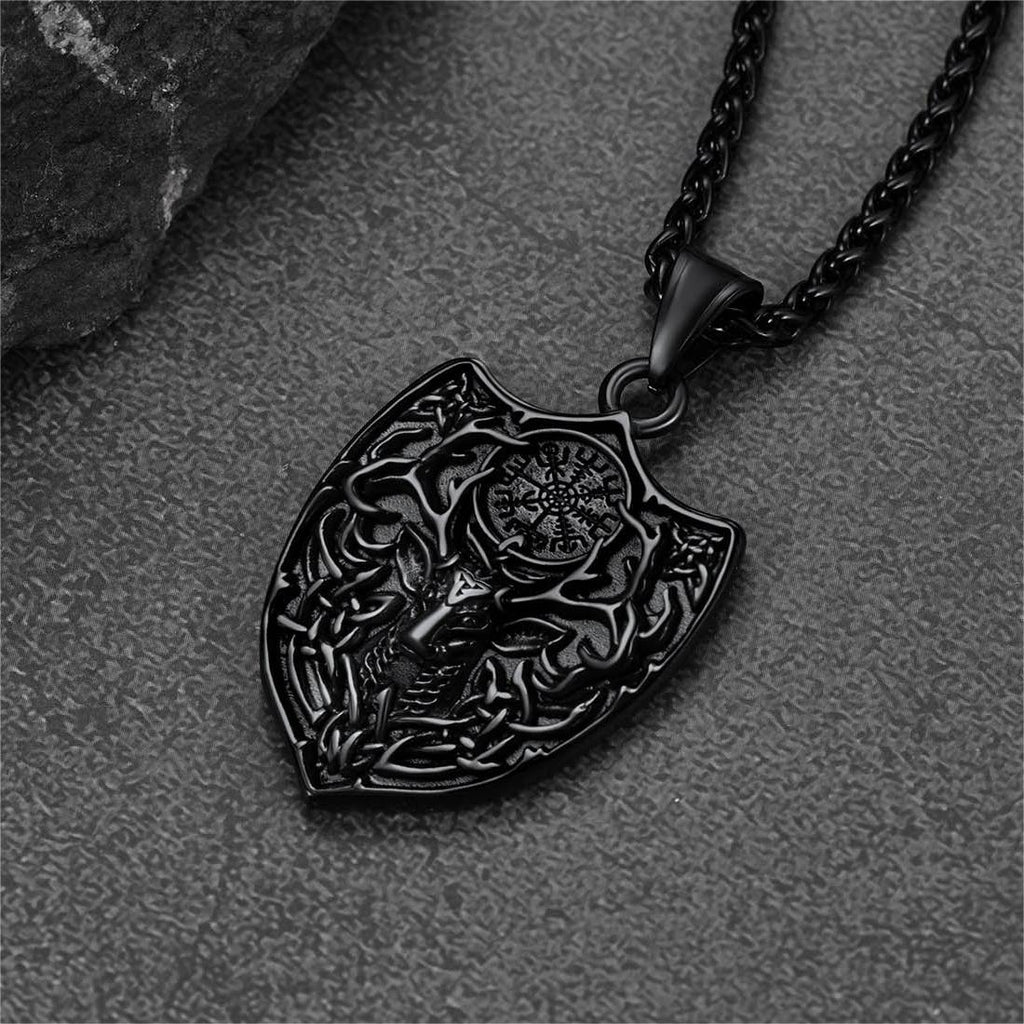 Norse Viking Compass Deer Necklace For Men