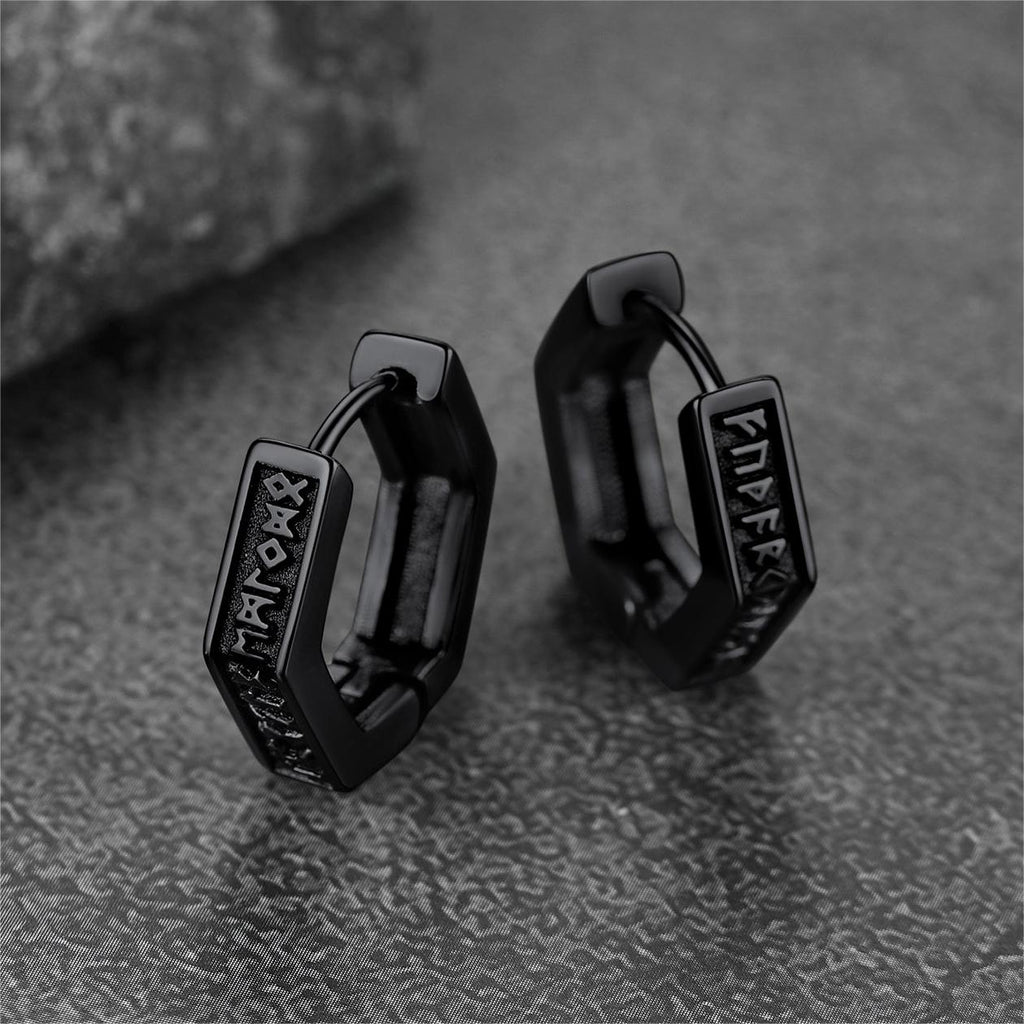 Viking Hexagon Runes Hoop Earrings For Men