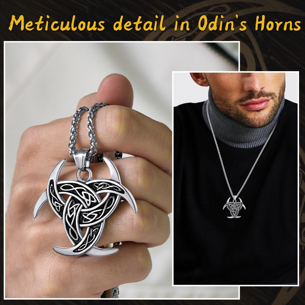 Viking Triple Horn of Odin Necklace Crescent Triquetra Charm Amuelt for Men