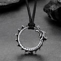 Vintage Dragon Circle Necklace with Leather Chain for Men
