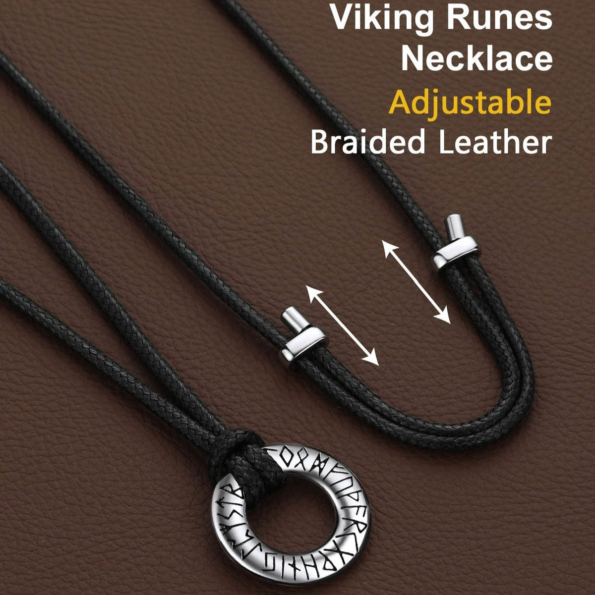 Norse Viking Rune Hoop Earrings & Circle Leather Necklace Set For Men