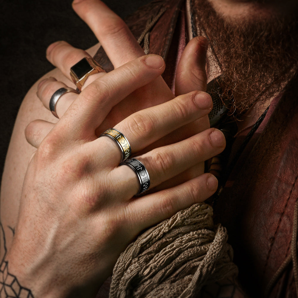 Viking Runes Fidget Anxiety Stainless Steel Ring for Men Couple