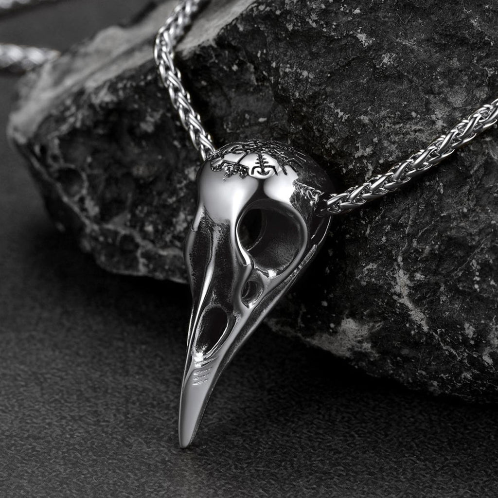 Raven Skull Necklace With Viking Compass for Men