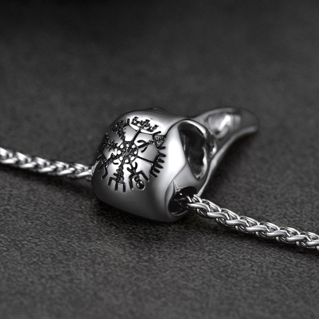 Raven Skull Necklace With Viking Compass for Men