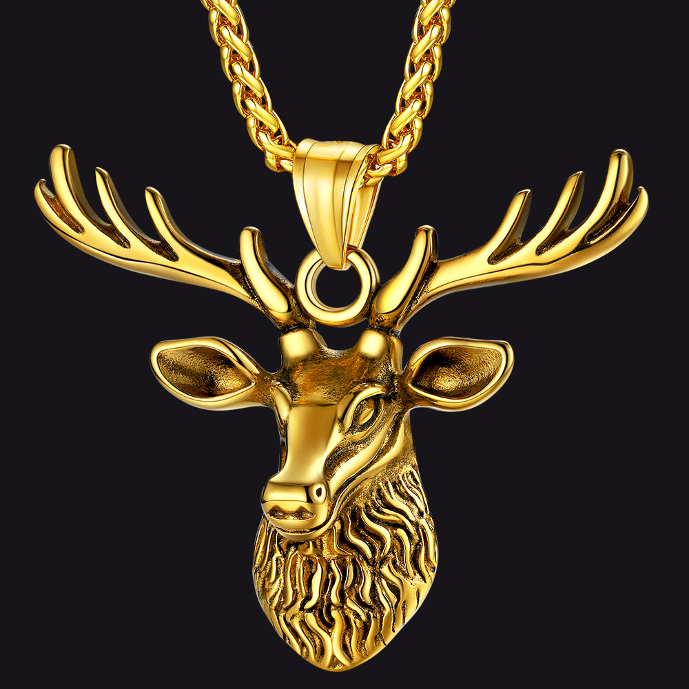 Vintage Viking Deer Necklace Pendant for Men Women